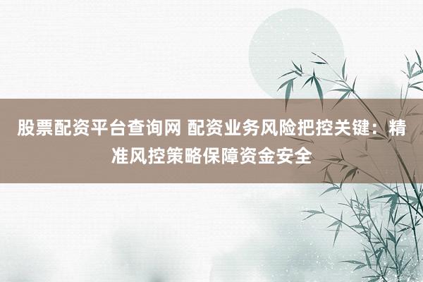 股票配资平台查询网 配资业务风险把控关键：精准风控策略保障资金安全