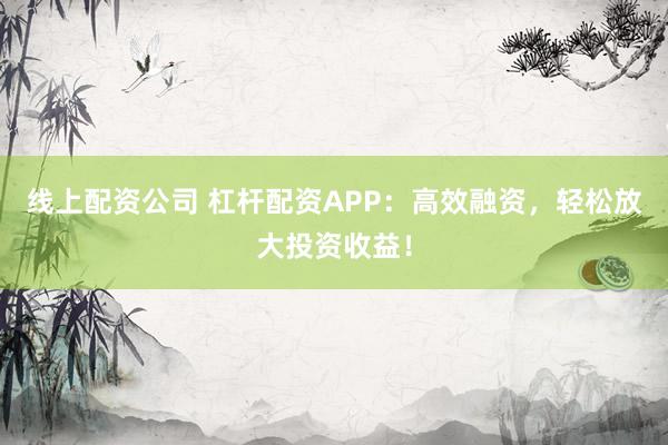 线上配资公司 杠杆配资APP：高效融资，轻松放大投资收益！