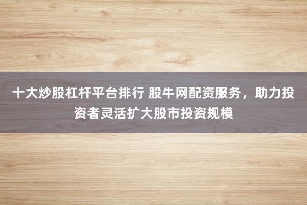 十大炒股杠杆平台排行 股牛网配资服务，助力投资者灵活扩大股市投资规模