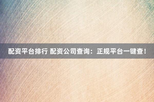 配资平台排行 配资公司查询：正规平台一键查！