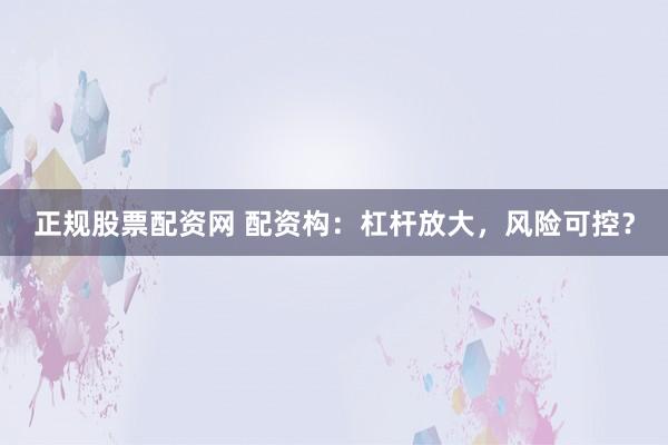 正规股票配资网 配资构：杠杆放大，风险可控？
