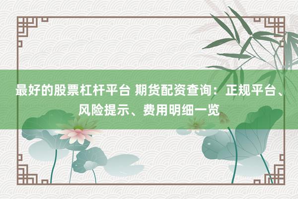 最好的股票杠杆平台 期货配资查询：正规平台、风险提示、费用明细一览
