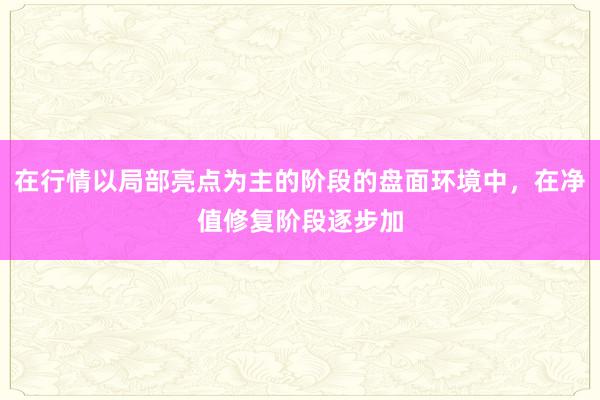 在行情以局部亮点为主的阶段的盘面环境中，在净值修复阶段逐步加